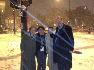 Photo of Chancellor Blumenthal and campus leaders in the snow in Boulder, Colorado.