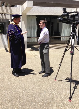 Chancellor Blumenthal being interviewed by KSBW-TV reporter.