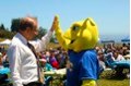 Chancellor Blumenthal with Sammy the Slug at the Staff Appreciation Picnic, May 10, 2011.
