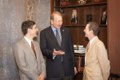 Chancellor Blumenthal with faculty members Andy Fisher and Daniel Press at a Chancellor's Associates luncheon in June.