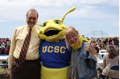Chancellor Blumenthal with Melissa De Witte and Sammy the Slug in May.