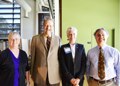 Chancellor Blumenthal with Alison Galloway, Sheldon Kamieniecki, and Jennifer Wolch during Social Sciences Research Frontiers Day in October.